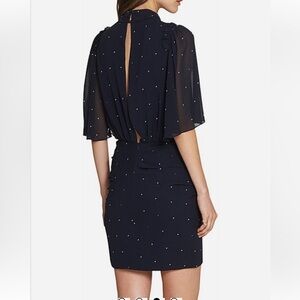 CAMILLA and MARC Scarlett draped dress navy blue mini polka dots sz 8 US EUC